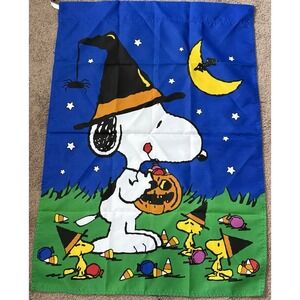 VTG 1999 SNOOPY PEANUTS HALLOWEEN Double Sided Decorative FLAG 40"X 29" Witch